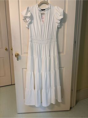 White Tiered Puff Sleeve Maxi Dress